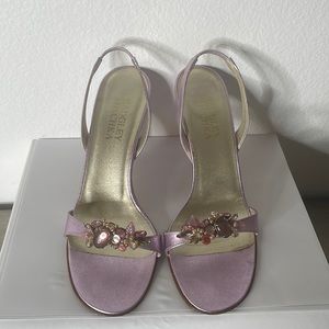 Badgley Mischka Leather Crystal Embellished Slingback Heel